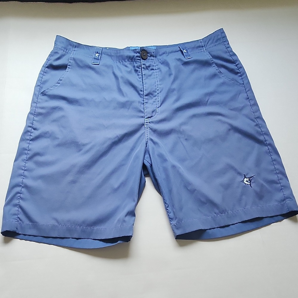 White Water Men's Blue Fishing Shorts Size 32 Performance Lightweight MarlinLogo